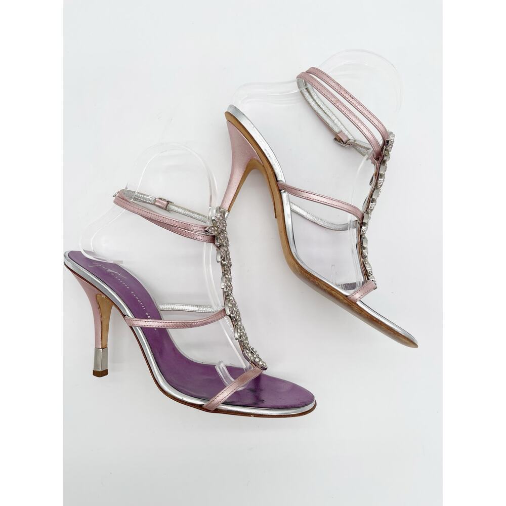 Giuseppe Zanotti Vintage Pink Metallic Crystal Embellished Strappy Sandals IT 38 - Picture 4 of 15